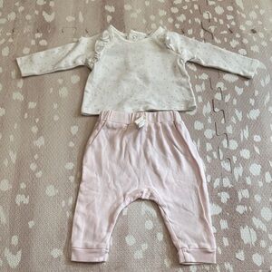 Bloomie’s Baby Girls 2pc Set 6M Pink Joggers + Heart Print Ruffle Top Cotton